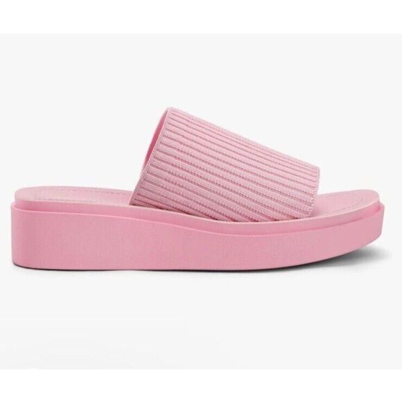 Womens Knit Platform Sandals Size 10 Pink Summer Slip On Open Toe Wedge - Picture 3 of 8